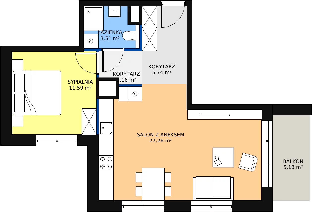 Zalety apartamentu 50.25 m², F.2.2