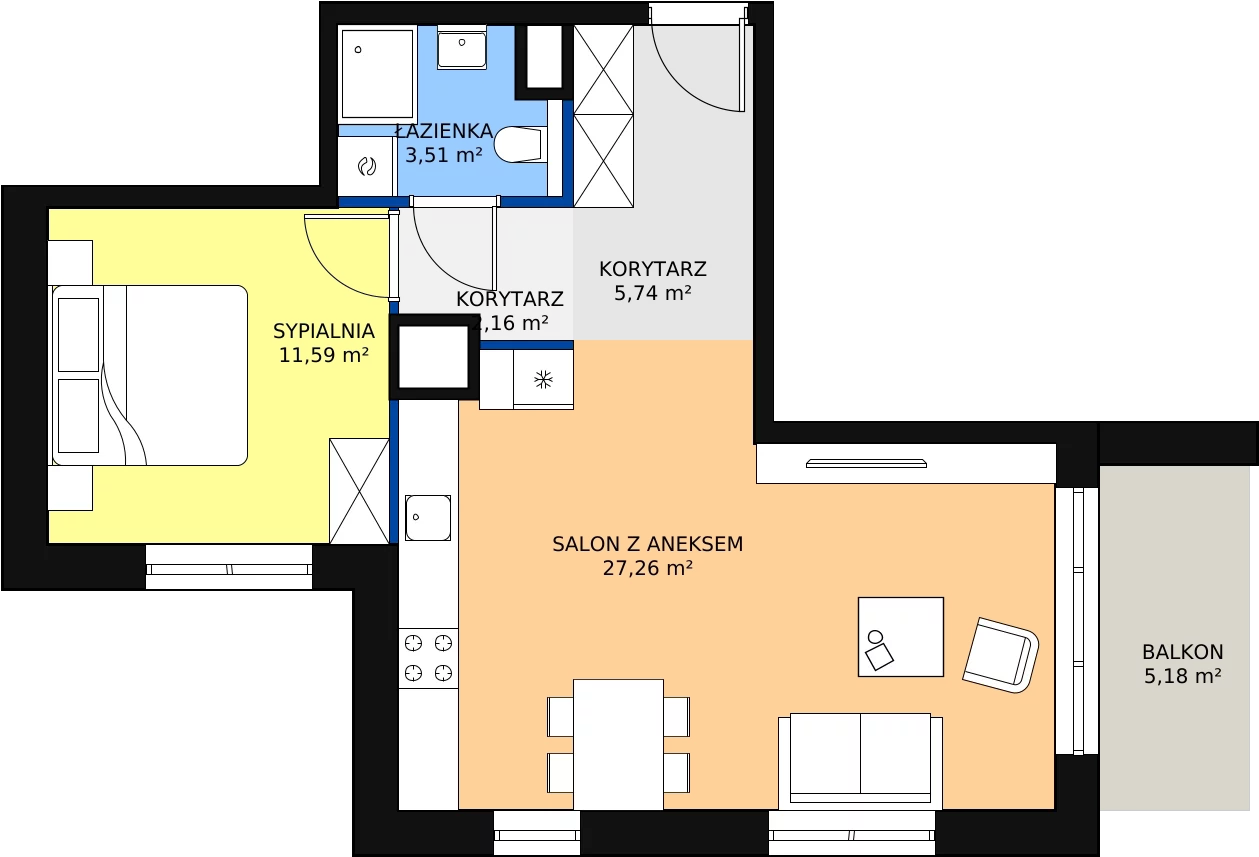 Zalety apartamentu 50.57 m², F.1.2