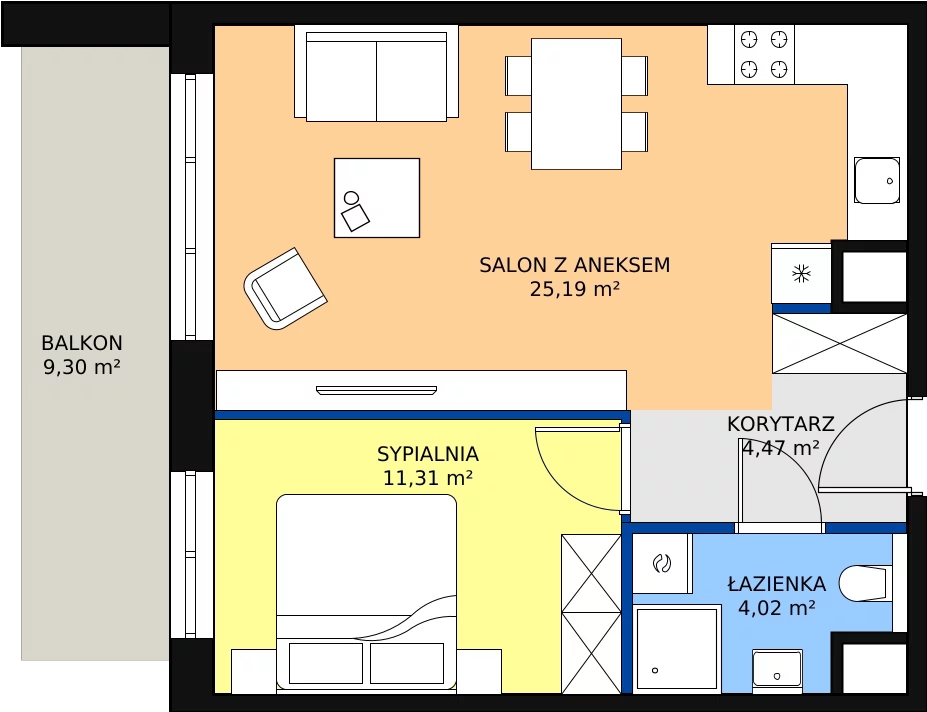 Zalety mieszkania 44.99 m², F.5.1