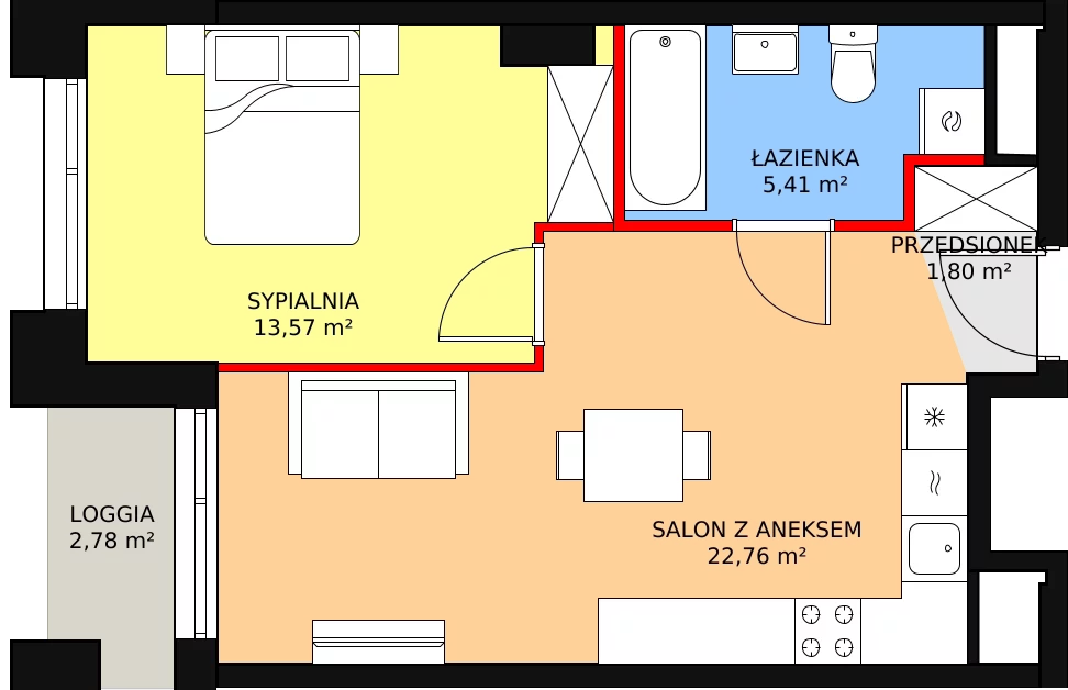 Apartament 43,54 m², piętro 3, oferta nr AA.18, Strefa Progress, Łódź, Śródmieście, Śródmieście-Wschód, al. Kościuszki 132 / ul. Piotrkowska 217