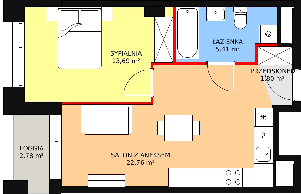 Apartament 43,66 m², piętro 6, oferta nr AA.44, Strefa Progress, Łódź, Śródmieście, Śródmieście-Wschód, al. Kościuszki 132 / ul. Piotrkowska 217