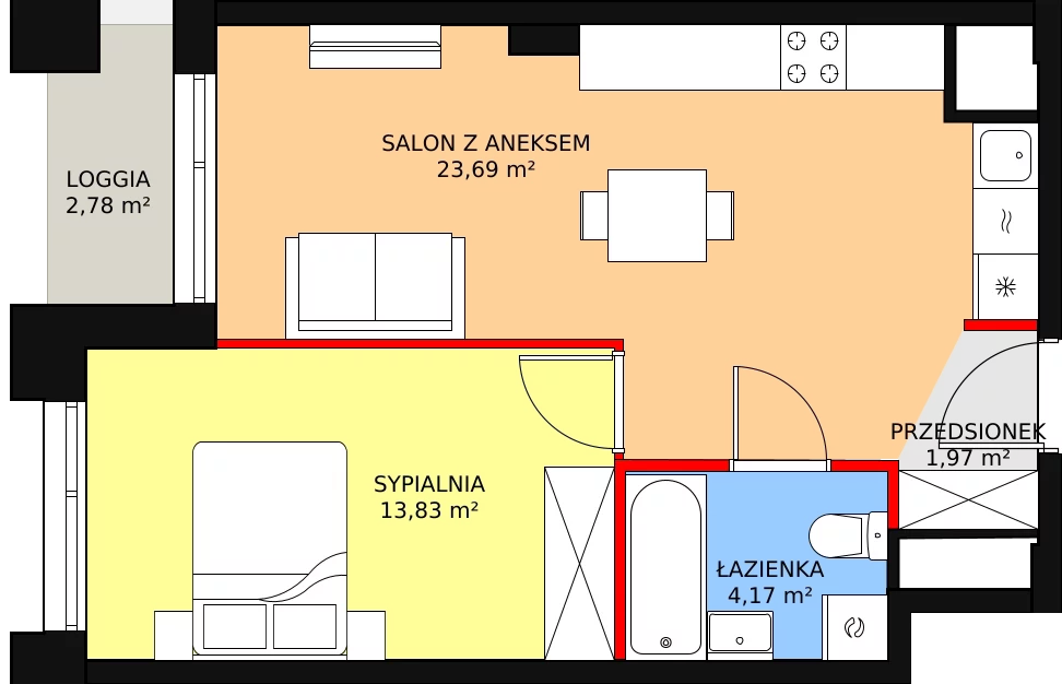 Apartament 43,80 m², piętro 10, oferta nr AA.69, Strefa Progress, Łódź, Śródmieście, Śródmieście-Wschód, al. Kościuszki 132 / ul. Piotrkowska 217