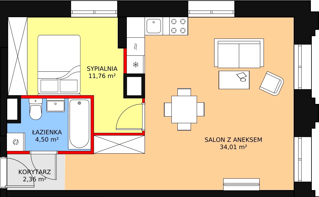 Apartament 52,38 m², piętro 1, oferta nr AA.03, Strefa Progress, Łódź, Śródmieście, Śródmieście-Wschód, al. Kościuszki 132 / ul. Piotrkowska 217