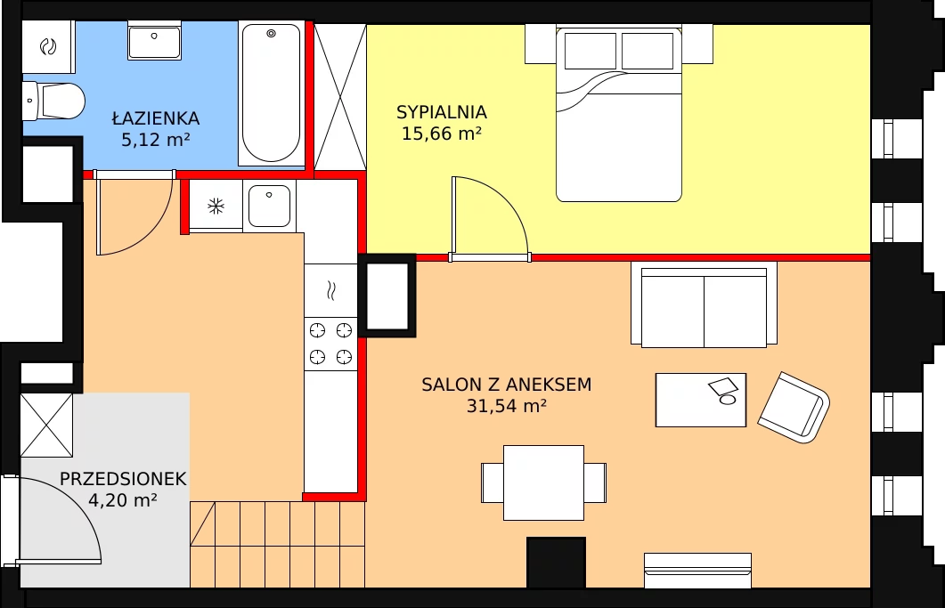 Mieszkanie 57,29 m², piętro 4, oferta nr AA.29, Strefa Progress, Łódź, Śródmieście, Śródmieście-Wschód, al. Kościuszki 132 / ul. Piotrkowska 217