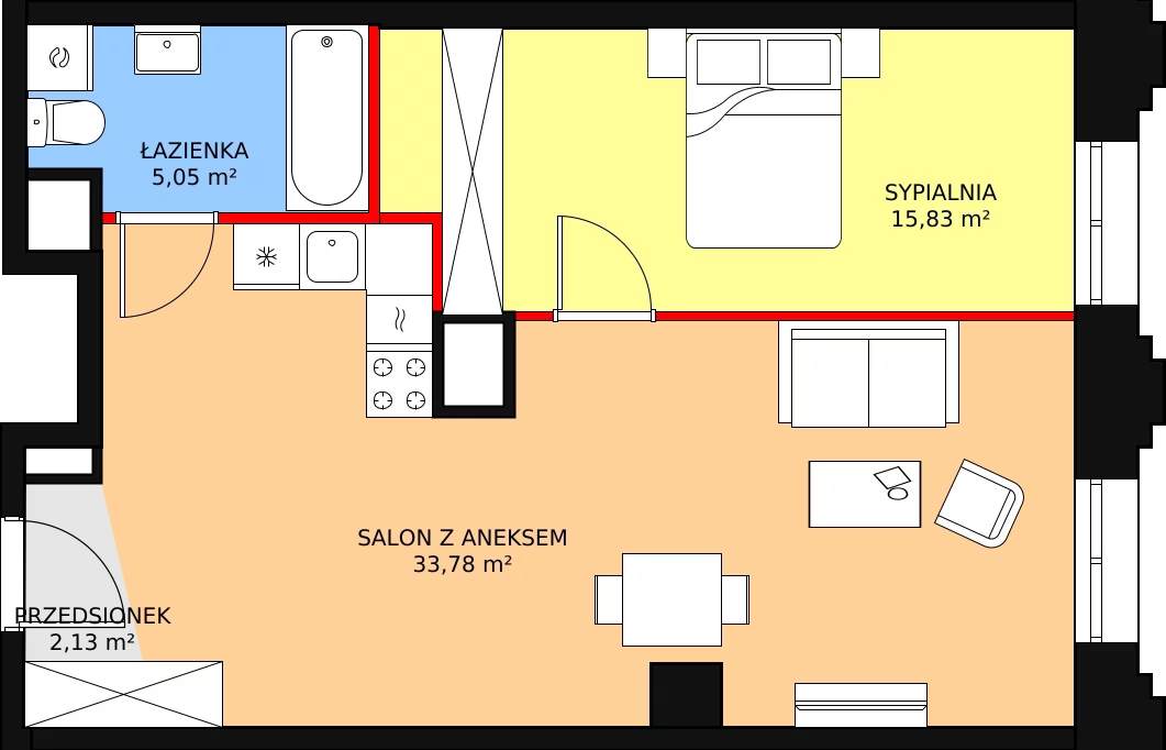 Mieszkanie 56,92 m², piętro 1, oferta nr AA.02, Strefa Progress, Łódź, Śródmieście, Śródmieście-Wschód, al. Kościuszki 132 / ul. Piotrkowska 217