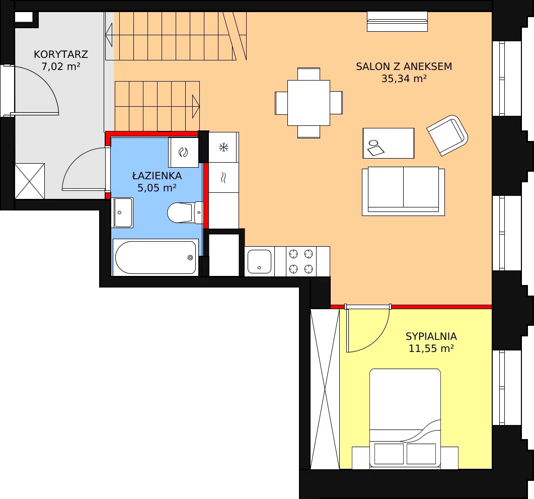 Mieszkanie 70,68 m², piętro 2, oferta nr AA.11, Strefa Progress, Łódź, Śródmieście, Śródmieście-Wschód, al. Kościuszki 132 / ul. Piotrkowska 217