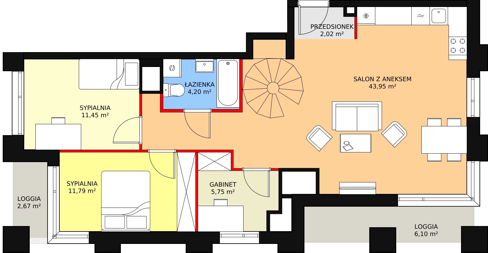 5 pokoi, apartament 155,66 m², piętro 13, oferta nr AA.88, Strefa Progress, Łódź, Śródmieście, Śródmieście-Wschód, al. Kościuszki 132 / ul. Piotrkowska 217