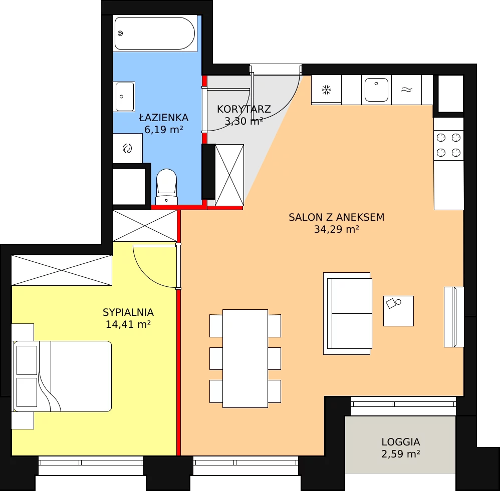 Mieszkanie 58,17 m², piętro 2, oferta nr AB.07, Strefa Progress, Łódź, Śródmieście, Śródmieście-Wschód, al. Kościuszki 132 / ul. Piotrkowska 217