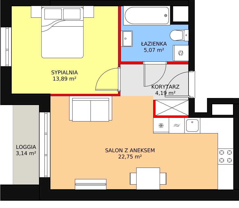 Apartament 45,82 m², piętro 5, oferta nr D.44, Strefa Progress, Łódź, Śródmieście, Śródmieście-Wschód, al. Kościuszki 132 / ul. Piotrkowska 217