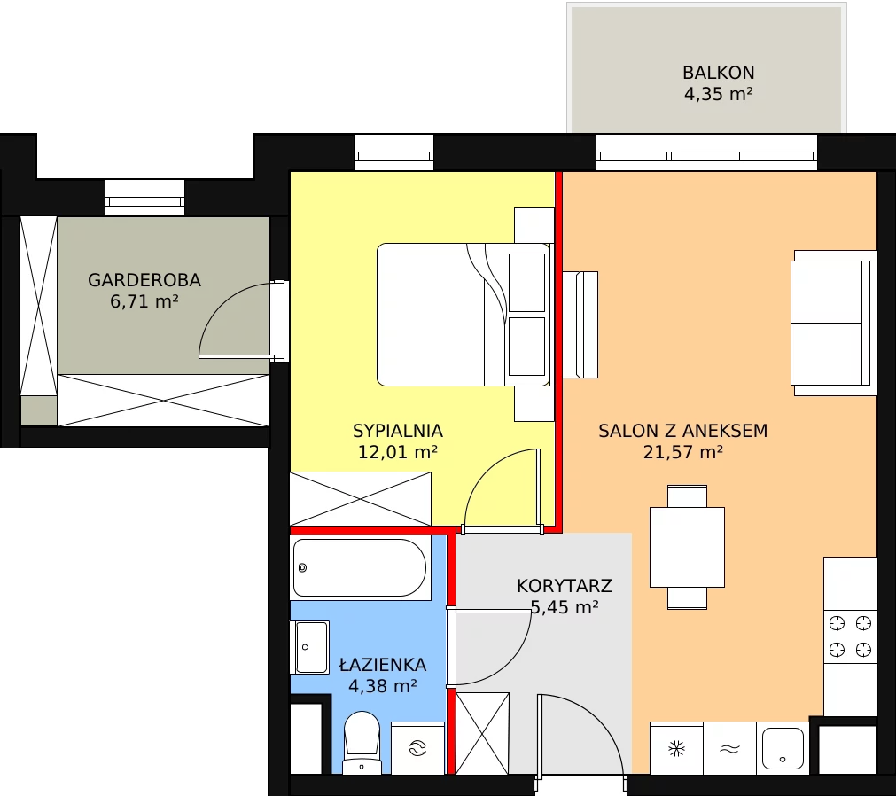 Apartament 50,49 m², piętro 1, oferta nr D.14, Strefa Progress, Łódź, Śródmieście, Śródmieście-Wschód, al. Kościuszki 132 / ul. Piotrkowska 217