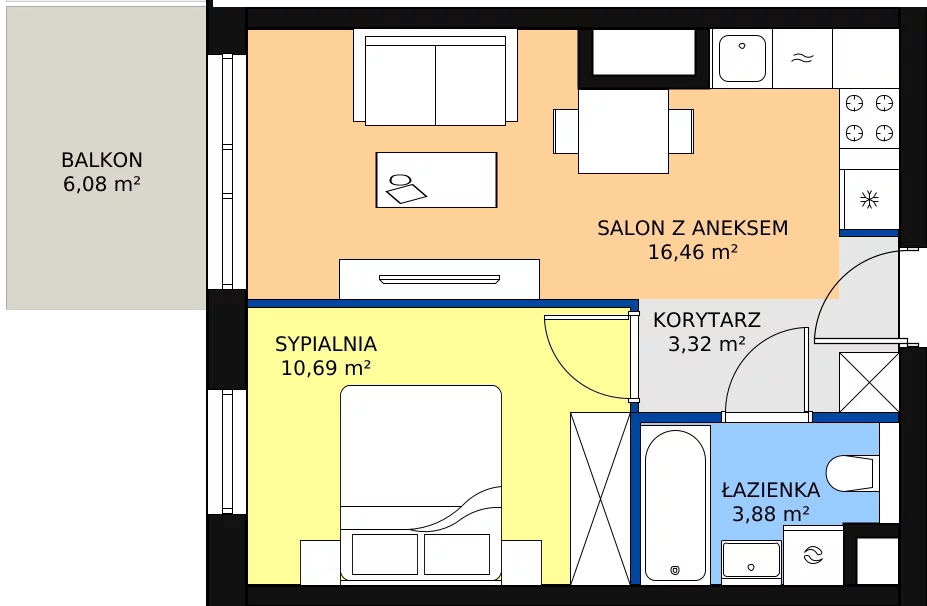 Zalety mieszkania 34.35 m², J.2.07