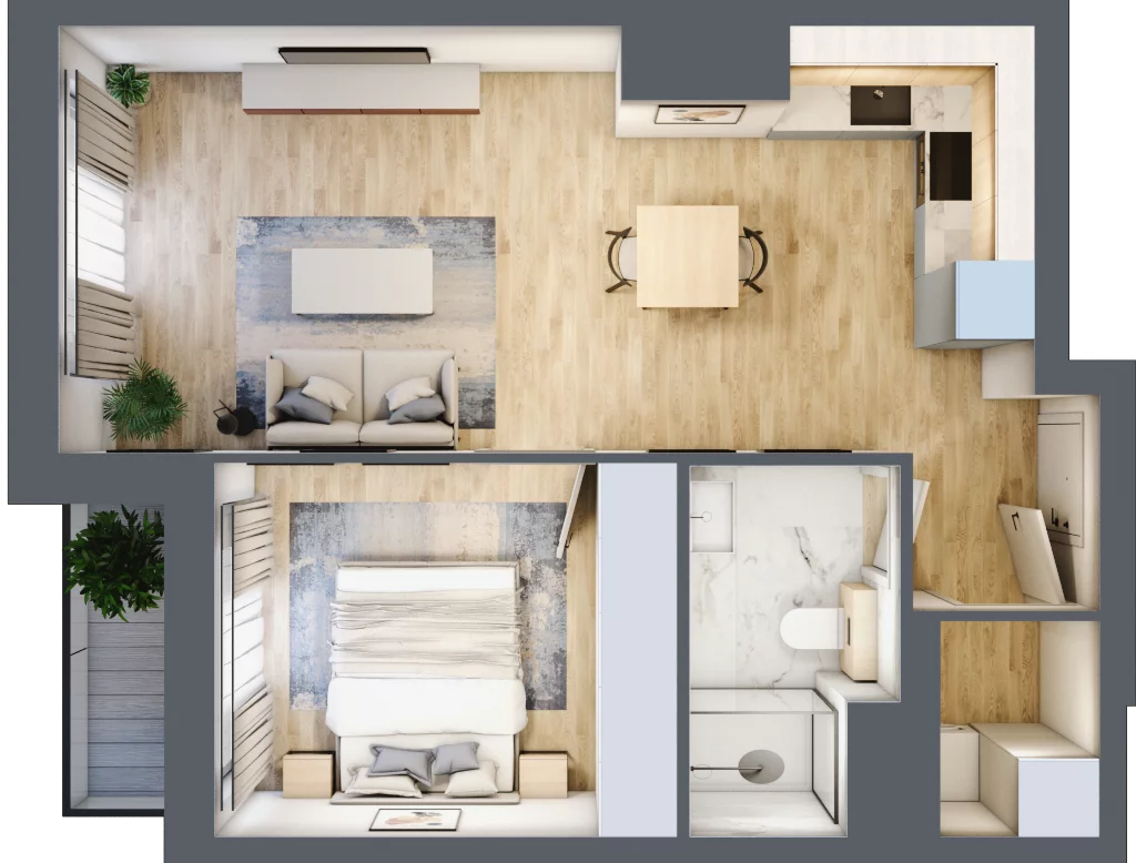 2 pokoje, mieszkanie 42,14 m², piętro 2, oferta nr M.3.03, CITYFLOW, Warszawa, Wola, Ulrychów, ul. Redutowa 9
