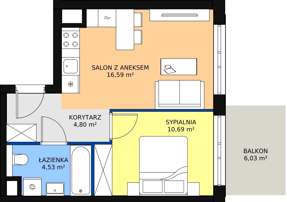 Zalety apartamentu 36.61 m², M.5.05