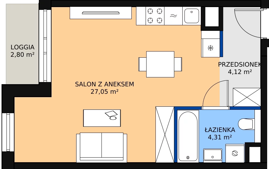 Zalety apartamentu 35.48 m², M.6.04