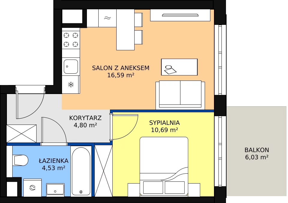 Zalety apartamentu 36.61 m², M.7.05