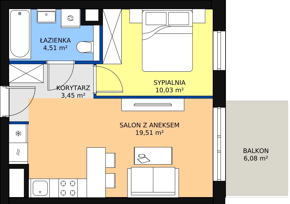 Zalety mieszkania 37.5 m², N.3.01