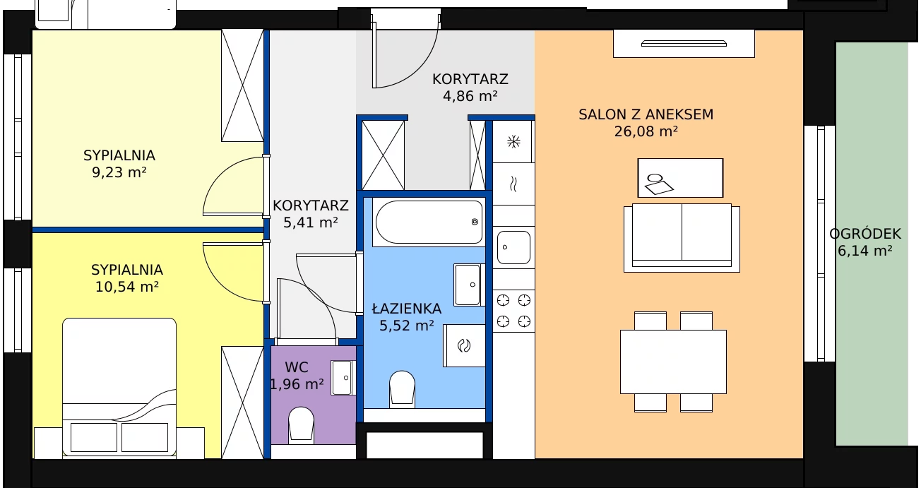 Zalety apartamentu 63.6 m², S.1.07