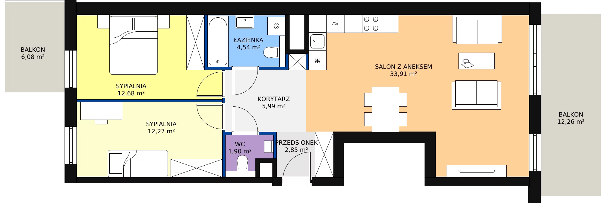 Zalety apartamentu 74.14 m², W.3.07