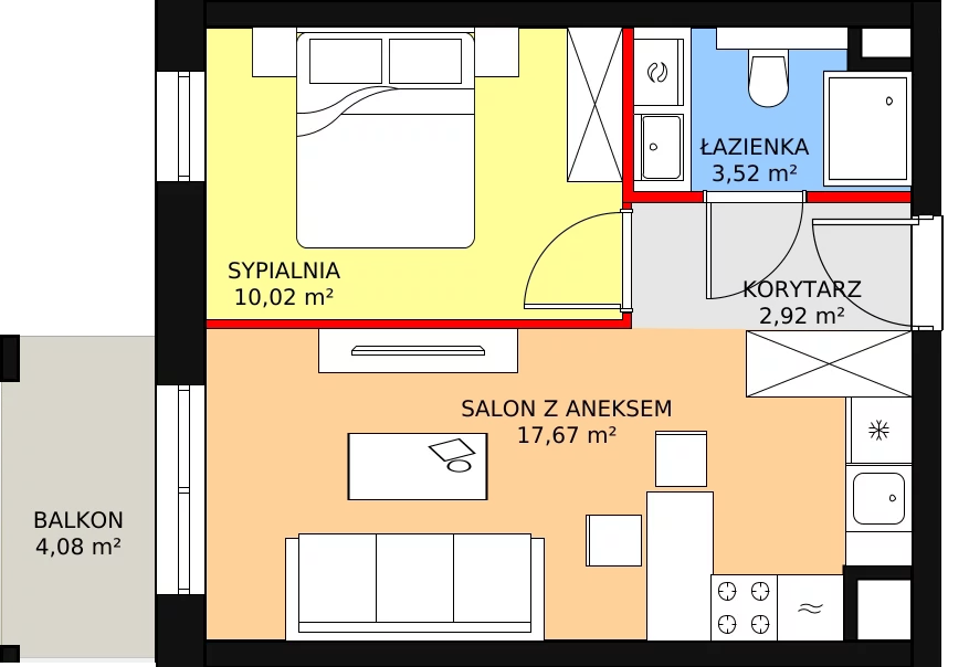 2 pokoje, apartament 34,46 m², piętro 1, oferta nr A.02.05, NOW, Łódź, Widzew, Stary Widzew, ul. Dowborczyków 18