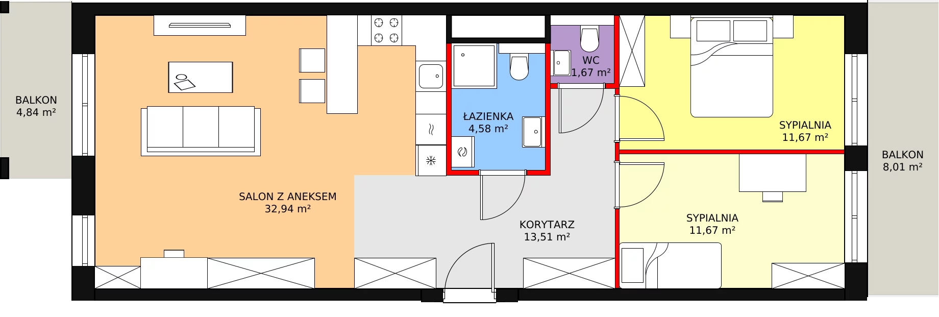 3 pokoje, apartament 76,05 m², piętro 1, oferta nr A.02.06, NOW, Łódź, Widzew, Stary Widzew, ul. Dowborczyków 18