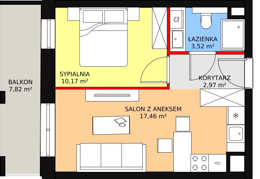 2 pokoje, apartament 34,46 m², piętro 2, oferta nr A.03.03, NOW, Łódź, Widzew, Stary Widzew, ul. Dowborczyków 18