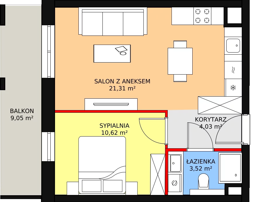 2 pokoje, apartament 40,03 m², piętro 2, oferta nr A.03.04, NOW, Łódź, Widzew, Stary Widzew, ul. Dowborczyków 18