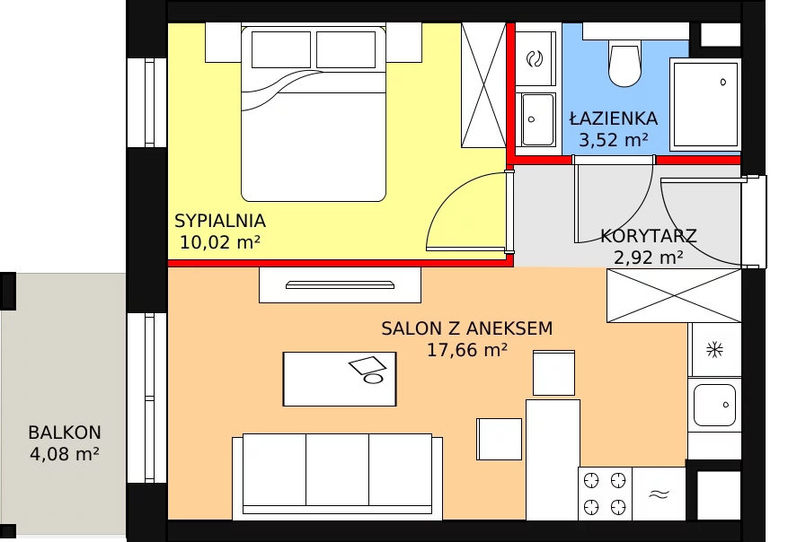 2 pokoje, apartament 34,46 m², piętro 2, oferta nr A.03.05, NOW, Łódź, Widzew, Stary Widzew, ul. Dowborczyków 18