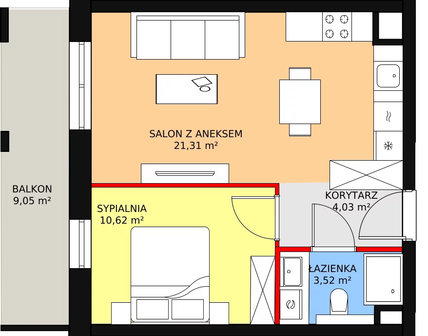 2 pokoje, mieszkanie 40,01 m², piętro 3, oferta nr A.04.04, NOW, Łódź, Widzew, Stary Widzew, ul. Dowborczyków 18