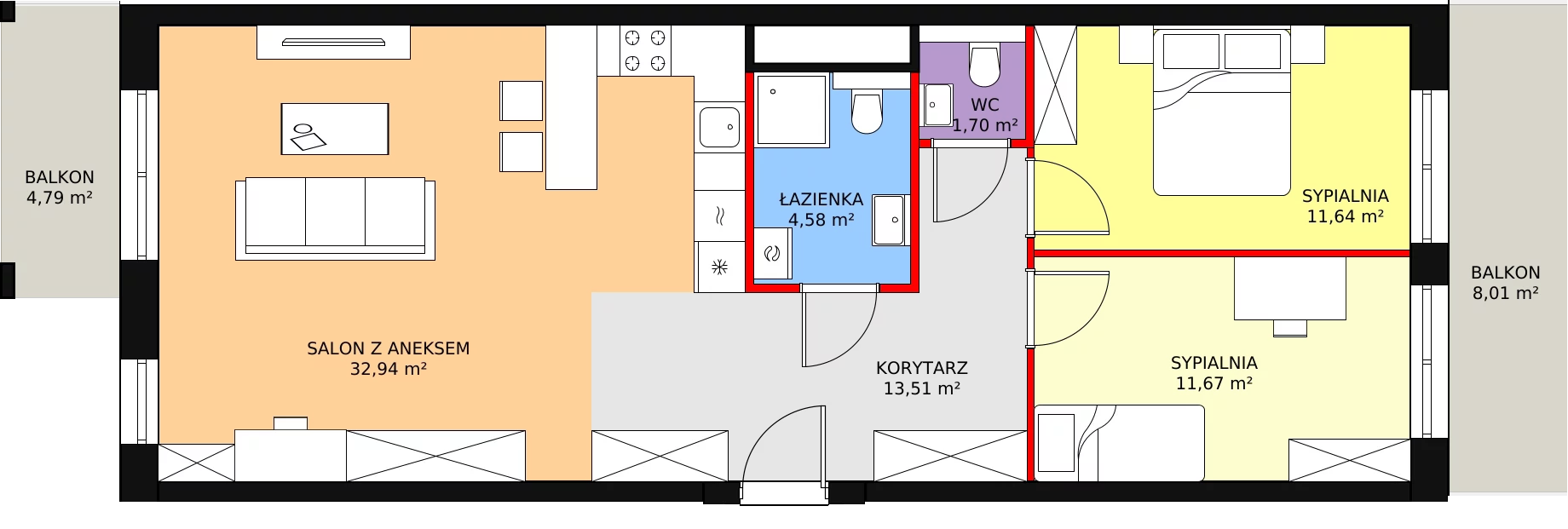 3 pokoje, apartament 76,01 m², piętro 4, oferta nr A.05.06, NOW, Łódź, Widzew, Stary Widzew, ul. Dowborczyków 18