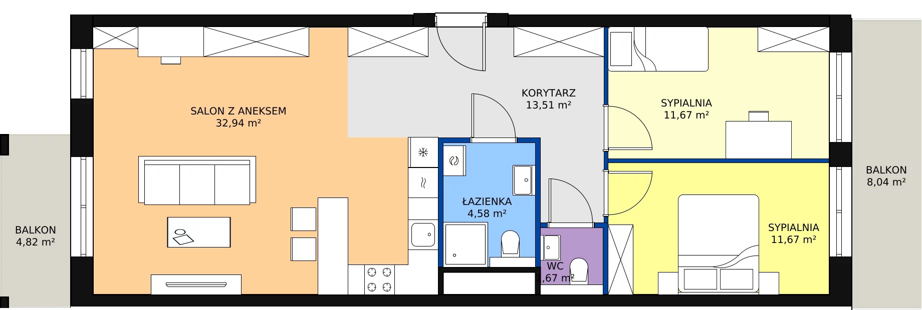3 pokoje, mieszkanie 76,04 m², piętro 1, oferta nr B.02.02, NOW, Łódź, Widzew, Stary Widzew, ul. Dowborczyków 18