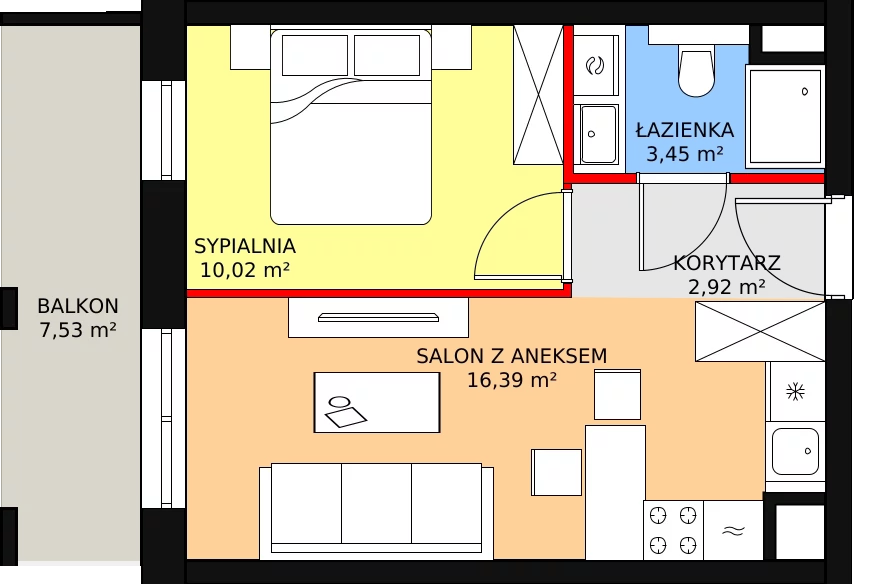 Mieszkanie 32,99 m², piętro 2, oferta nr B.03.06, NOW, Łódź, Widzew, Stary Widzew, ul. Dowborczyków 18