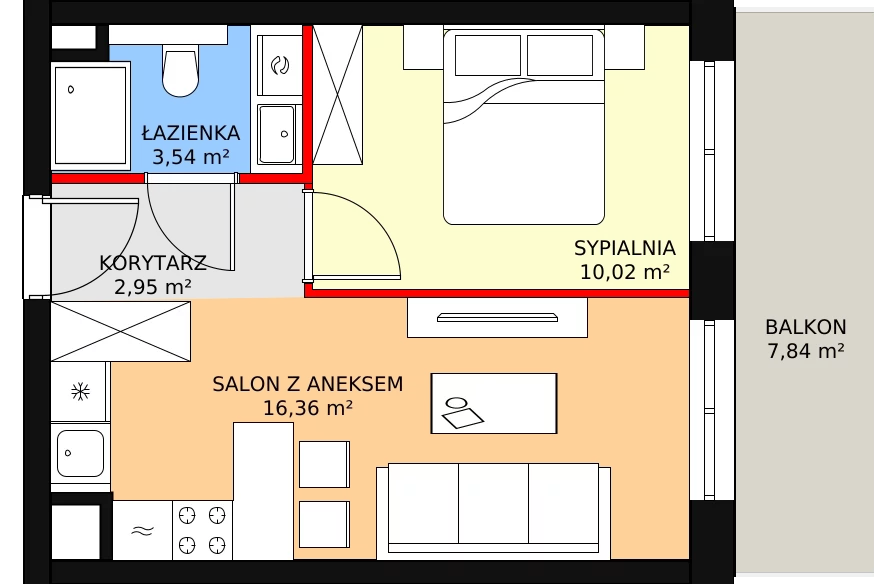 Mieszkanie 33,15 m², piętro 3, oferta nr B.04.10, NOW, Łódź, Widzew, Stary Widzew, ul. Dowborczyków 18