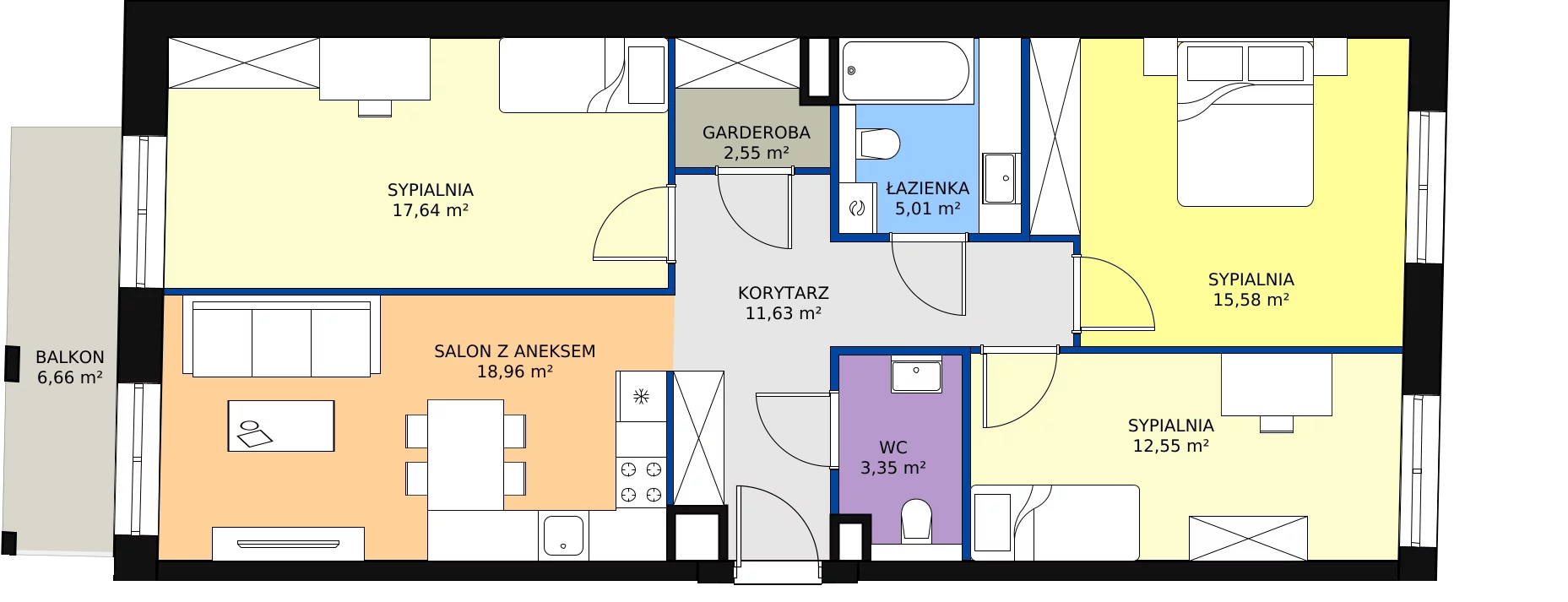 4 pokoje, apartament 87,96 m², piętro 1, oferta nr C.02.03, NOW, Łódź, Widzew, Stary Widzew, ul. Dowborczyków 18