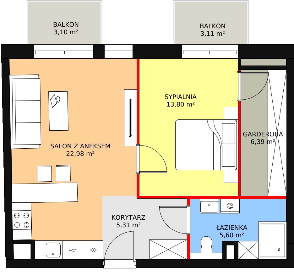 2 pokoje, apartament 53,65 m², piętro 5, oferta nr C.06.04, NOW, Łódź, Widzew, Stary Widzew, ul. Dowborczyków 18