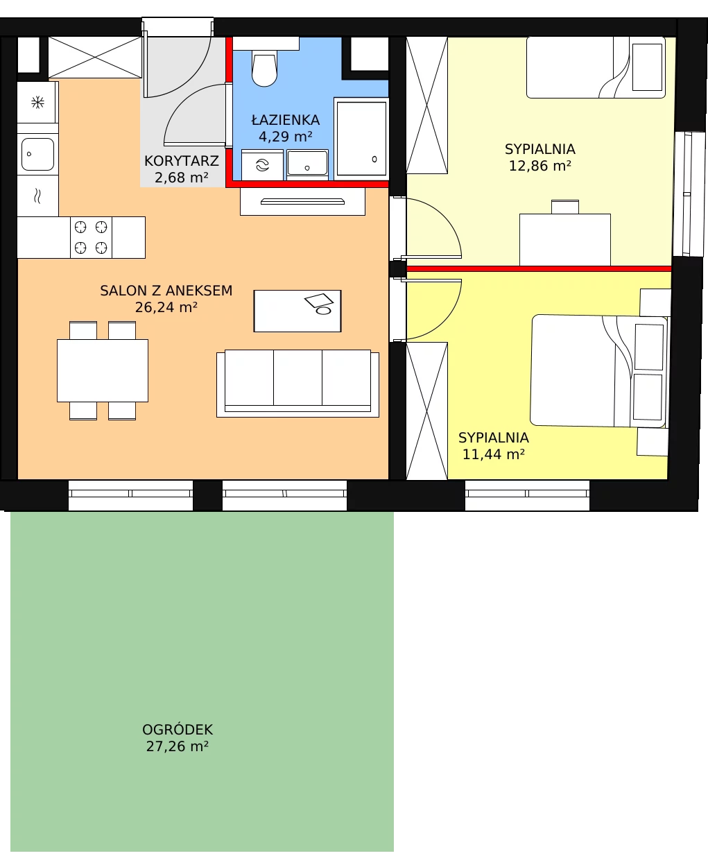 3 pokoje, apartament 57,31 m², parter, oferta nr D.01.06, NOW, Łódź, Widzew, Stary Widzew, ul. Dowborczyków 18