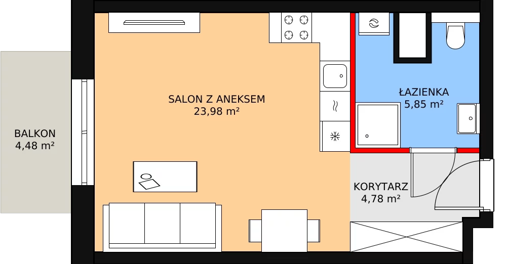 1 pokój, mieszkanie 34,82 m², piętro 1, oferta nr D.02.03, NOW, Łódź, Widzew, Stary Widzew, ul. Dowborczyków 18