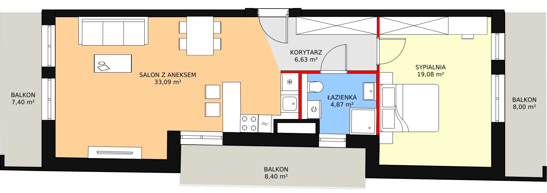 2 pokoje, mieszkanie 34,17 m², piętro 1, oferta nr D.02.09, NOW, Łódź, Widzew, Stary Widzew, ul. Dowborczyków 18