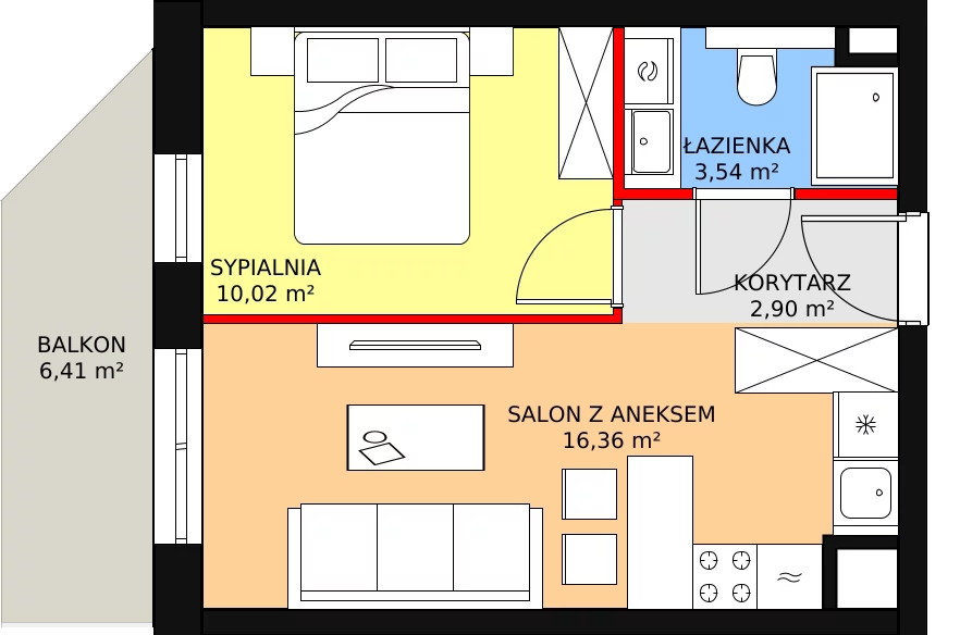 Mieszkanie 33,19 m², piętro 1, oferta nr D.02.12, NOW, Łódź, Widzew, Stary Widzew, ul. Dowborczyków 18