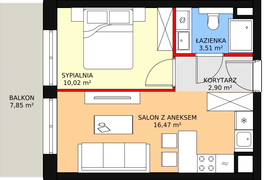 Mieszkanie 33,63 m², piętro 2, oferta nr D.03.10, NOW, Łódź, Widzew, Stary Widzew, ul. Dowborczyków 18