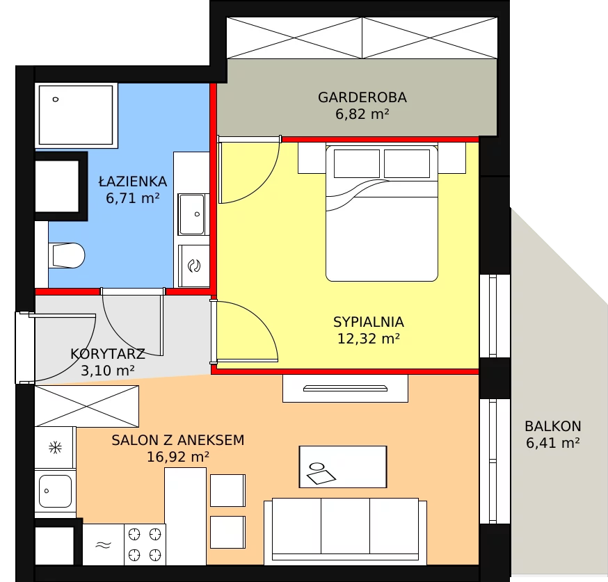 2 pokoje, mieszkanie 46,54 m², piętro 3, oferta nr D.04.06, NOW, Łódź, Widzew, Stary Widzew, ul. Dowborczyków 18