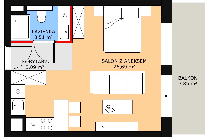 1 pokój, mieszkanie 33,89 m², piętro 3, oferta nr D.04.08, NOW, Łódź, Widzew, Stary Widzew, ul. Dowborczyków 18