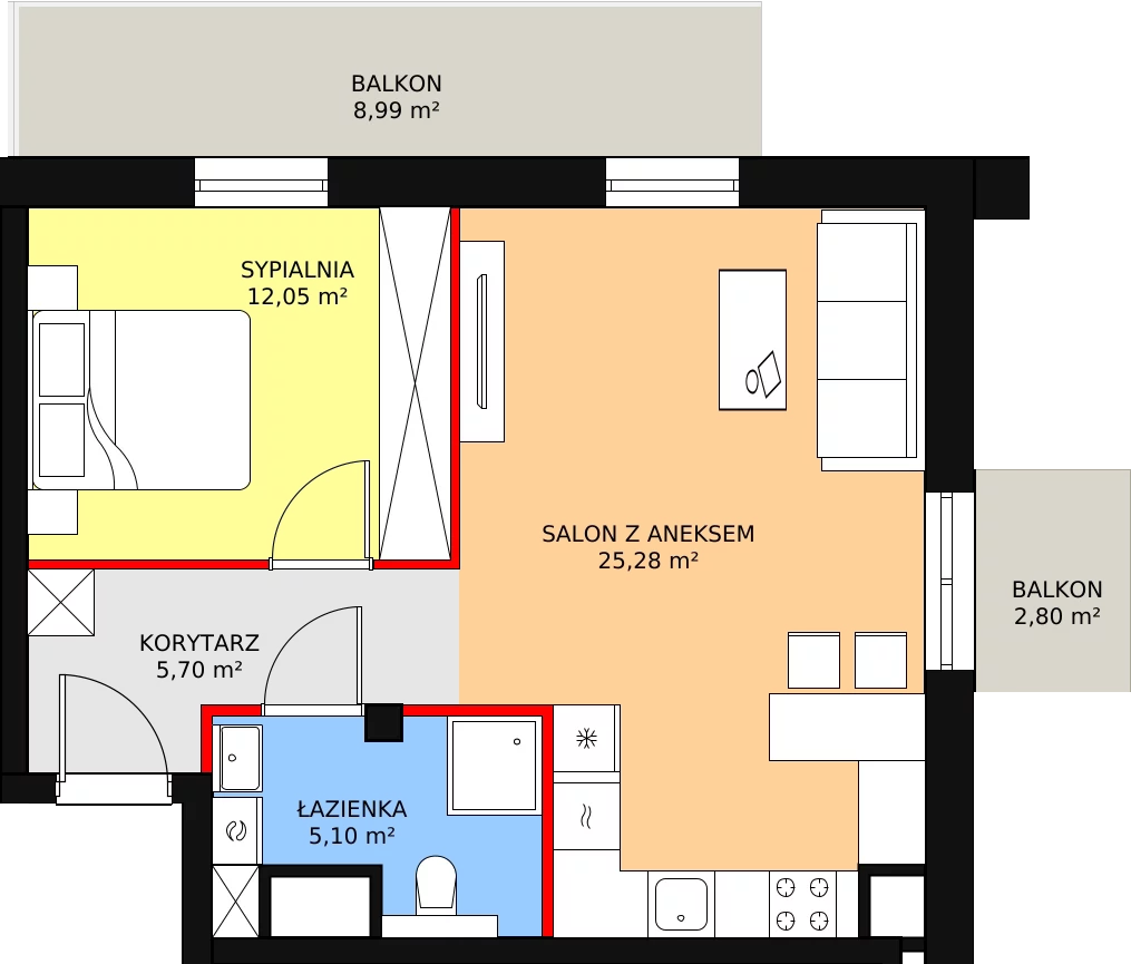 2 pokoje, apartament 48,28 m², piętro 4, oferta nr D.05.02, NOW, Łódź, Widzew, Stary Widzew, ul. Dowborczyków 18