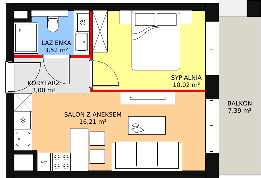 Mieszkanie 33,15 m², piętro 4, oferta nr D.05.04, NOW, Łódź, Widzew, Stary Widzew, ul. Dowborczyków 18