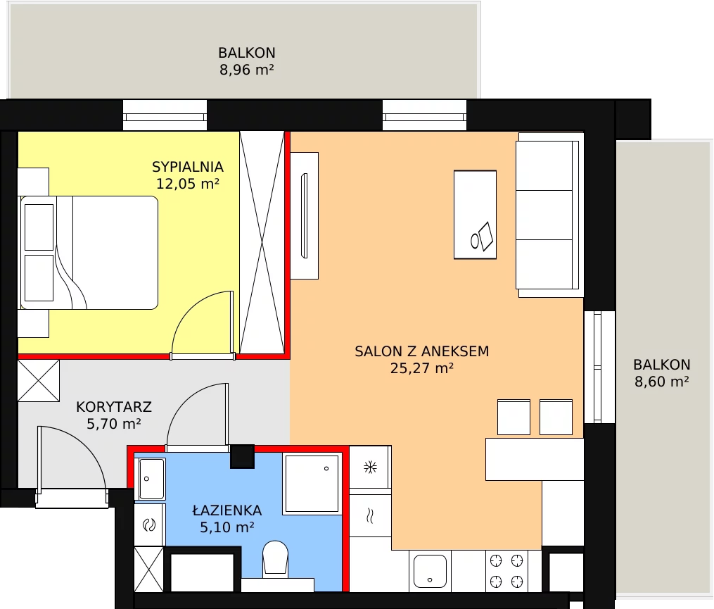 2 pokoje, apartament 48,28 m², piętro 5, oferta nr D.06.02, NOW, Łódź, Widzew, Stary Widzew, ul. Dowborczyków 18