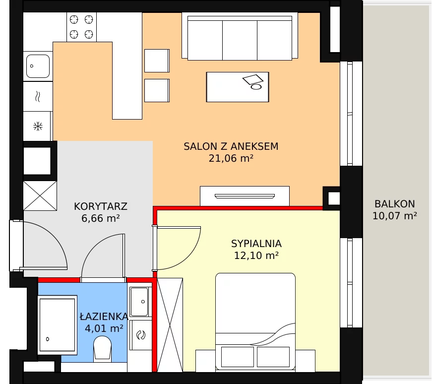 2 pokoje, mieszkanie 44,99 m², piętro 5, oferta nr D.06.03, NOW, Łódź, Widzew, Stary Widzew, ul. Dowborczyków 18