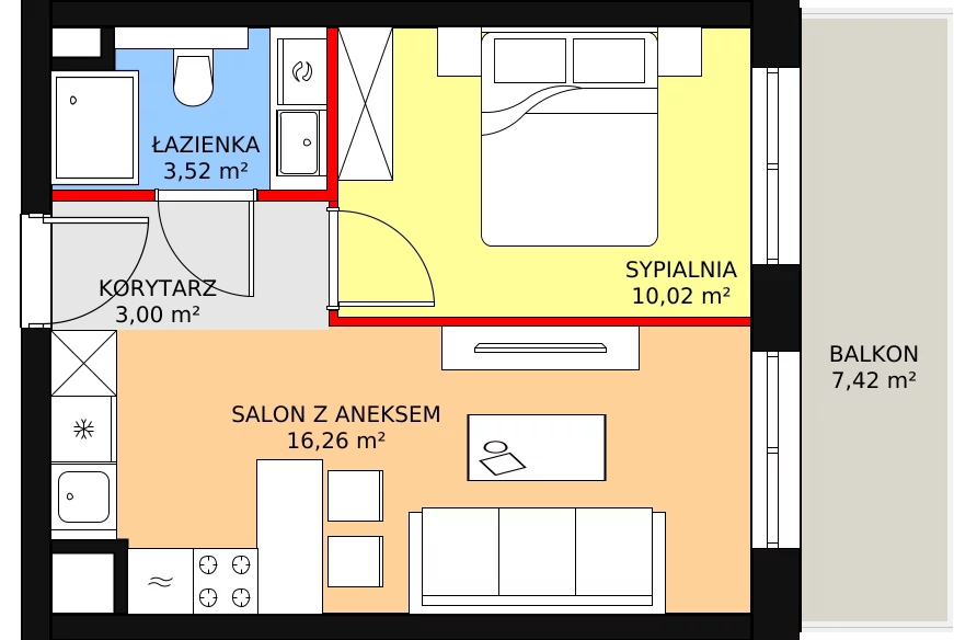 Mieszkanie 33,23 m², piętro 5, oferta nr D.06.04, NOW, Łódź, Widzew, Stary Widzew, ul. Dowborczyków 18