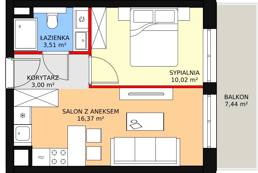 Mieszkanie 33,50 m², piętro 5, oferta nr D.06.06, NOW, Łódź, Widzew, Stary Widzew, ul. Dowborczyków 18