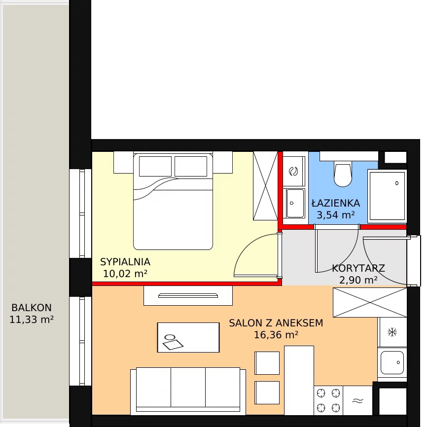 Mieszkanie 33,20 m², piętro 5, oferta nr D.06.10, NOW, Łódź, Widzew, Stary Widzew, ul. Dowborczyków 18