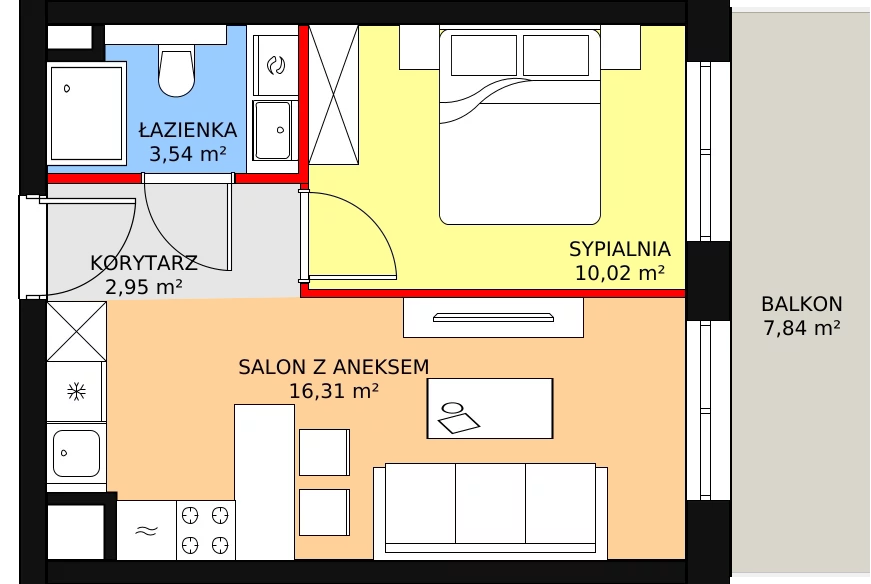 Mieszkanie 33,20 m², piętro 6, oferta nr D.07.04, NOW, Łódź, Widzew, Stary Widzew, ul. Dowborczyków 18