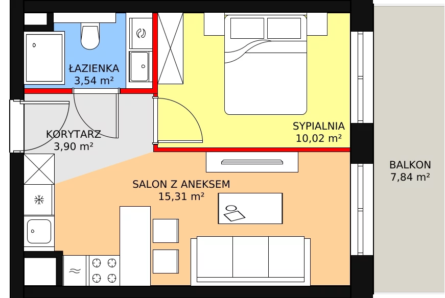 Mieszkanie 33,17 m², piętro 7, oferta nr D.08.03, NOW, Łódź, Widzew, Stary Widzew, ul. Dowborczyków 18